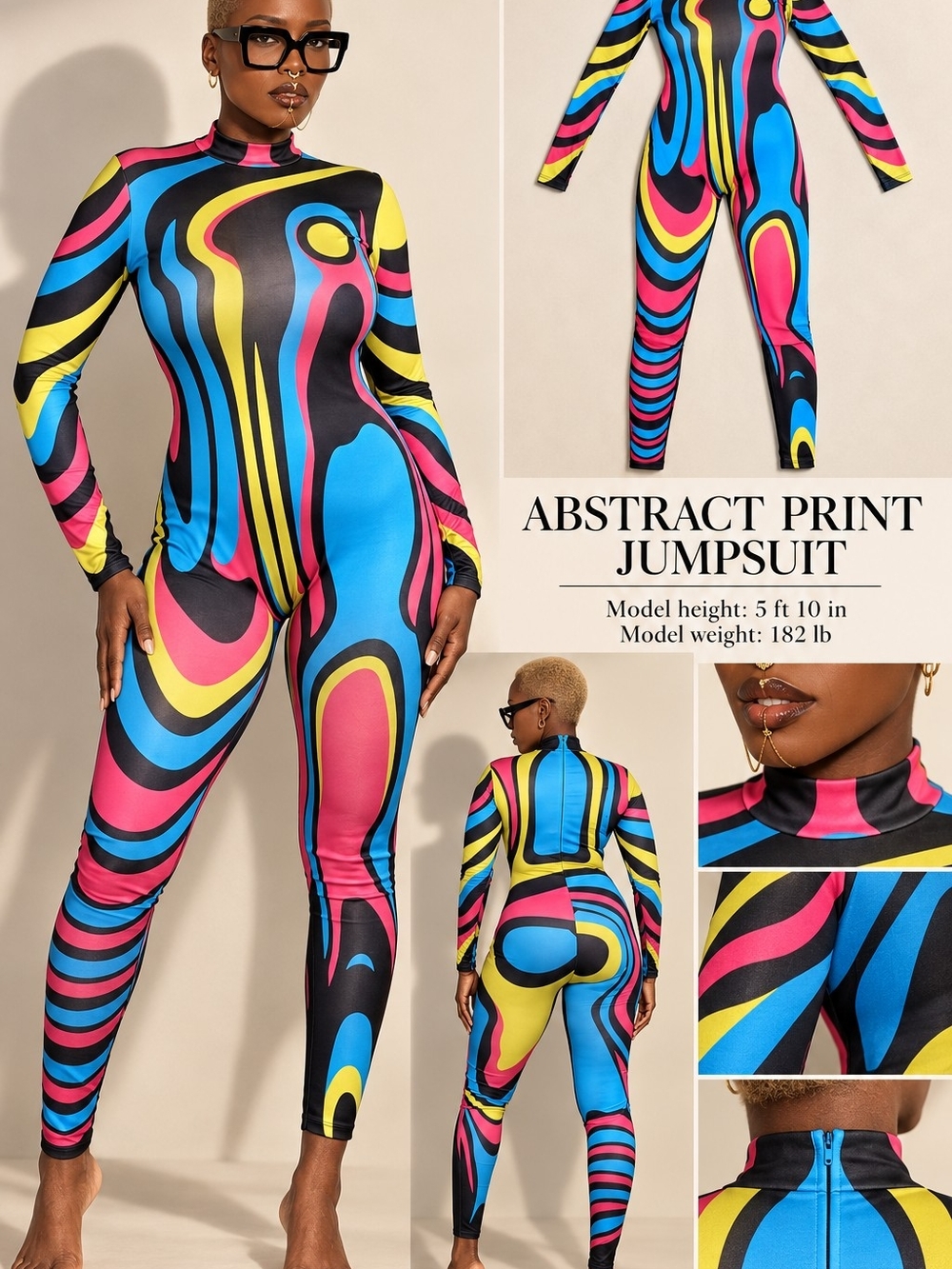 Colourful Abstract Swirl Long-Sleeve Catsuit Jumpsuit